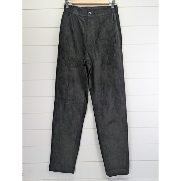 Pia Rucci Pants - Vintage Pia Rucci Suede Leather Pants 6 Black 80s High Waisted Model Off Duty